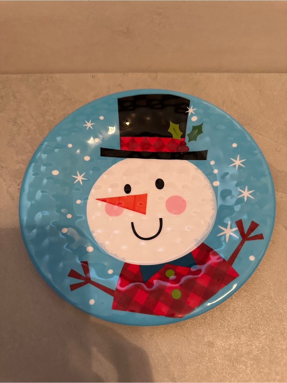 Sleigh Bell Bistro Christmas Melamine 8” Plates Set: 4 Santa Reindeer Snowman - Picture 2 of 7